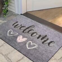1pc Gray Background "Welcome" Heart Shaped Welcome Mat, Doormat, Small Rug, Entrance Mat, Carpet, Outdoor Doormat, Kitchen Rug, Home Decor, Front Door Mat, Area Small Rug, Outdoor Mat, Home Decor, Area Rug, Garden Carpet, Washable Rug - Multicolor - View 3