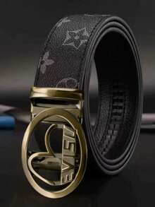 时尚合金自动扣男士皮带 - 高品质PU压纹图案，商务休闲风，时尚达人必备，理想礼品 - 彩色 - 查看 9