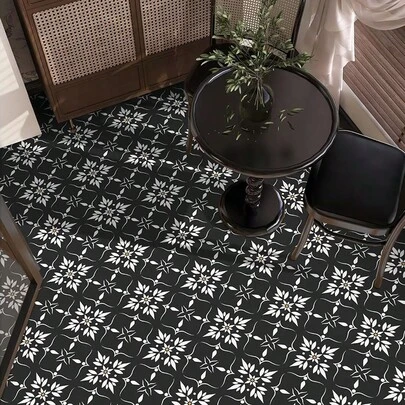 MORCART Peel And Stick Floor Tile - 20 PCS, 7.87" X 7.87" Vinyl Flooring - Waterproof Self-Adhesive Tile Sticker For Wall Backsplashes, Bathroom, Kitchen - Black Floral Look