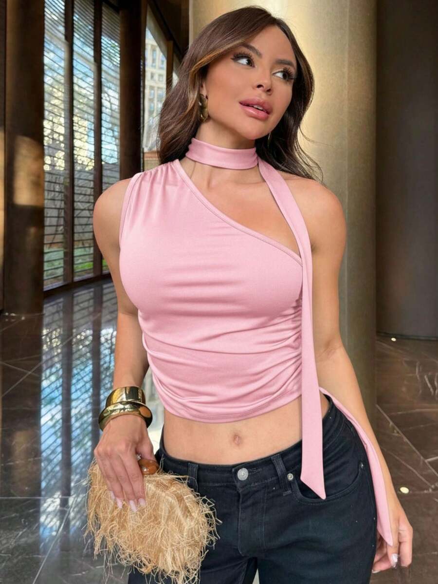 Suplex Crop Top With Removable Ribbon - Baby Pink - View 1