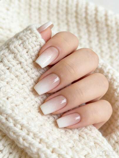 24 Pieces Of Short Coffin Nails Gradient Acrylic Manicure Patches Acrylic Fiber Press-On Nails, Including 1 Piece Of Jelly Glue And 1 Nail File, Suitable For Parties, Events, Daily Wear. Suitable For Women And Girls. Includes Manicure Tools. Shapeable Manicure Set