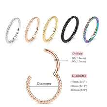 1 pieza Anillo de nariz con bisagra de acero quirúrgico 316L 16G sin costura para perforación de nariz, septo, cartílago, hélice, trago, concha, rook, daith, lóbulo, diámetro de 8 mm a 12 mm, color dorado - Plateado - Ver 1