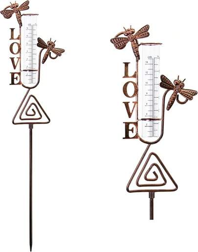 Voumsil Rain Gauge Outdoor, Coppery Dragonfly Rain Gauge For Measuring Precipitation, Garden Decoration (Dragonfly)