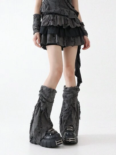 polve 亚文化小众设计流浪风格做旧不对称复古护腿套