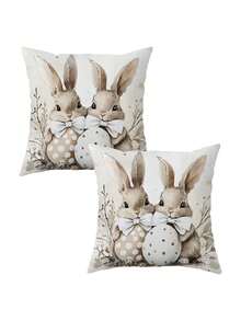 1/2/4pcs Easter Bunny & Egg Pillow Cover - Vintage Watercolor Spring Case With Bow Tie Design, Pastel Colors Suitable For Easter Home Decor, Machine Washable Cover Only (No Insert) - Apricot - View 9