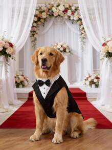 PETSIN 1 Set Dog Tuxedo Suit, Including Bow Tie And Headband, Brand New Pet Apparel, Wedding Formal Jacket Shirt Birthday Party - Black - View 1