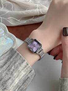 1件复古银色不锈钢方形小表盘女士腕表，时尚简约优雅奢华小巧石英女士腕表，适合日常佩戴、派对及其他场合。 - 銀色 - 查看 6