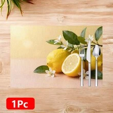 1pc/4pcs/6pcs Lemon Pattern Printed Linen Placemats, Suitable For Dining Table, All Season Decor, Modern Washable Table Mats, Room Decor, Coasters, Kitchen Dining Mats, Indoor Outdoor Party Decoration, Home Decor, Ideal Gift - Multicolor - View 13