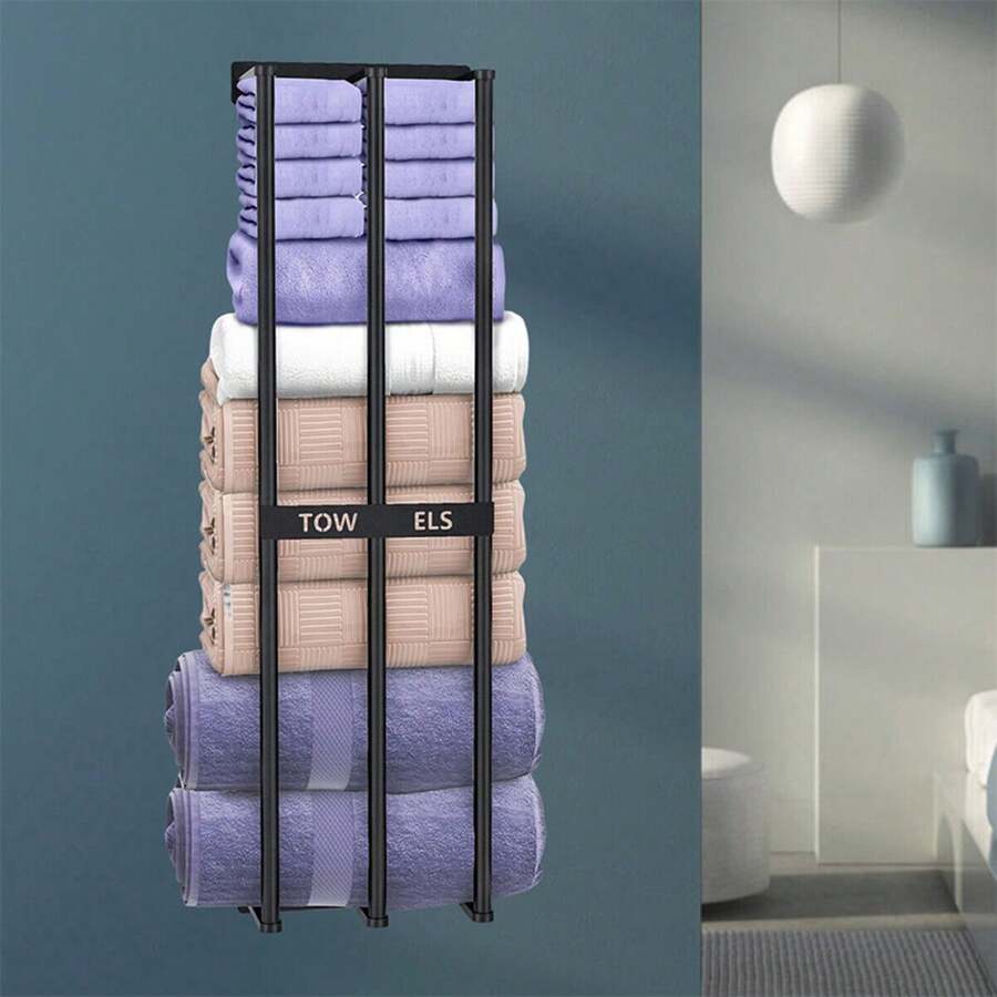 1PCS Wall Mounted Towel Rack Bath Storage Holder Stainless Steel Bathroom Black - Black - View 1