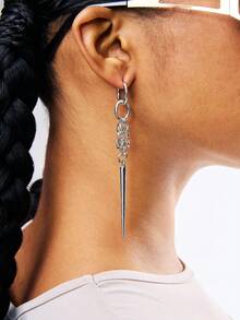 1 Pair Fashionable Punk Gothic Hip-Hop Unique Niche Cone Spike Alloy Earrings, Unisex For Daily Wear And Party Jewelry - Multicolor - View 1