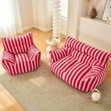 Giant Bean Bag Chairs For Adults With Filling Teddy Fleece Plush Fluffy Bean Bag Single Sofa And Loveseat With Armrest, Lounge Lazy Floor BeanBag Chair, Cozy Fluffy Couch For Living Room, Bedroom & Dorm - Sọc đỏ hồng - Xem 11