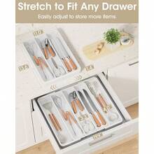 Silverware Organizer - Expandable Kitchen Drawer Organizer, Adjustable Utensil Organizer, Cutlery Tray Forks, Knives, Multipurpose Kitchen Organizers And Storage Solution, White, X - Large - Cỡ X-Large + Trắng - Xem 2