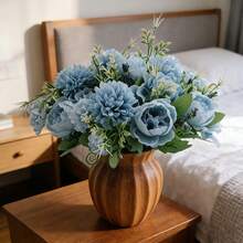 4 PCS Artificial Peony Hydrangea Flowers, Pink & Blue Faux Silk Flowers For Table Centerpieces, Spring Floral Arrangements For Home Wedding Party Decor - Baby Blue - View 8