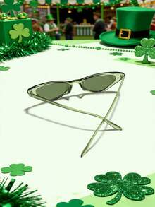 1 PC Women's St. Patrick's Day Fashion Glasses With Green Polycarbonate Frames, Suitable For Holiday Outfits, Comes With A Glasses Case - 彩色 - 查看 5