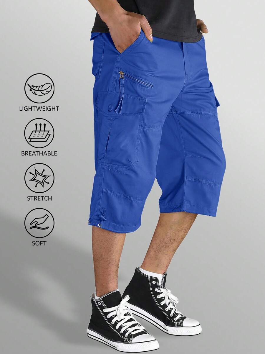 KEFITEVD Mens 3/4 Length Cargo Work Pants Cotton Twill Outdoor Hiking Shorts Ripstop Pants