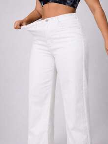Plus Size Women High Waisted White Straight Leg Jeans High Stretch Soft Denim Pants Casual Everyday Fit - 白色 - 查看 1