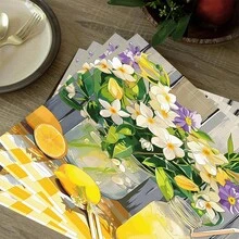 1pc/4pcs/6pcs Lemon Pattern Printed Linen Placemats, Suitable For Dining Table, All Season Decor, Modern Washable Table Mats, Room Decor, Coasters, Kitchen Dining Mats, Indoor Outdoor Party Decoration, Home Decor, Ideal Gift - Multicolor - View 8