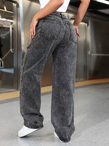 Women's American Street Style Personalized Ripped Straight Leg Cowgirl Jeans Casual Spring - Dark Grey - View 3
