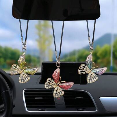 Crystal Butterfly Car Rearview Mirror Hanging Decor, Party & Holiday Gift