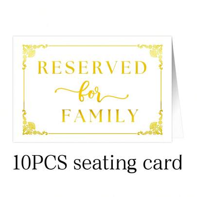 10张优雅金色婚礼“仅限家人”桌牌 - 婚礼桌位卡，婚礼、派对、活动预留座位卡，各种场合的座位卡