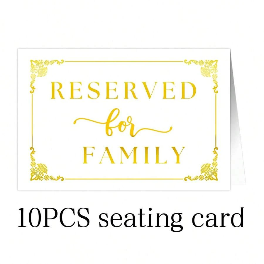 10pcs Elegant Golden Wedding "Reserved For Family" Table Signs - Wedding Table Place Cards, Reserved Seat Cards For Weddings, Parties, Events, Placement Cards For All Occasions - Gold - View 1