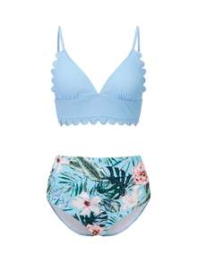 Family Matching Swimsuits Summer 2Piece High Waist Bikini Set Floral Print Ruffle Hem Mommy And Me Mother And Daughter Tankini Set Swimwear Father And Son Matching SwimTrunks Beachwear Bathing Suit - Mom - 查看 6