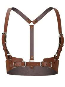 1件朋克风功能性吊带腰带，适用于连衣裙、衬衫、西装和日常穿着，适合上学、万圣节、圣诞节等场合。 - 咖啡棕 - 查看 4