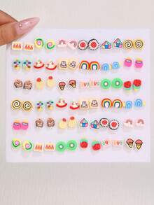 36件/套 时尚可爱仿真食物蛋糕、甜点、冰淇淋、甜甜圈造型迷你耳环套装，女士款，款式随机 - 彩色 - 查看 1