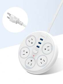 MOREKA This Multifunctional Power Strip Is Ideal For Home And Office Use. It Features 5 Power Outlets, 3 USB Charging Ports, Surge Protection, Power Control, And A Long Cable. - White - View 4
