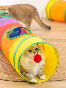 Foldable Rainbow Straight-Through Cat Tunnel, Interactive Cat Toy - Multicolor - View 2