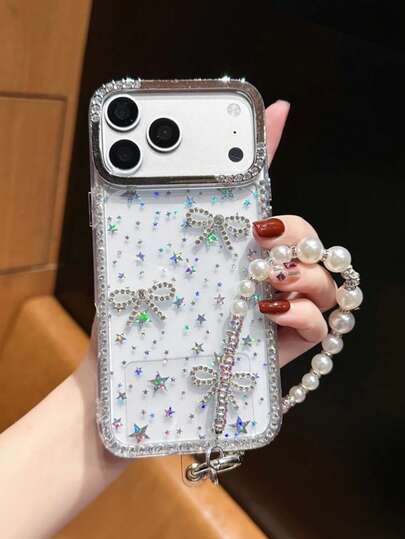 Luxury 3D Rhinestone Bow Tie Bracelet Star Phone Case Compatible With IPhone 17 Pro Max, 14/13, 15 Pro, High-End Ins Lens Rhinestone 16 Plus, Fashionable 12 Shockproof 11 Full Coverage