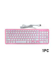 Teclado con cable delgado de 96 teclas, color rosa | Teclado portátil ligero para computadora portátil, USB, plug and play, compatible con computadoras de escritorio y todo en uno, silencioso - Multicolor - Ver 7