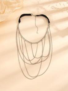 1pc European And American Chain Tassel Multi-Layer Anklet - Silver - View 2