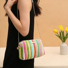 Damen Lässig Umhängetasche für Straße & Strand, Sommer Stroh Umhängetasche mit abnehmbarem Riemen, Reißverschluss, kompaktes vielseitiges Design, Lässig Reise Handtasche, Nylon Futter - Verschiedenfarbig - Übersicht 1