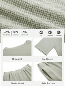 Women's Short Sets 2 Piece Outfits 3/4 Sleeve Tops And Elastic Waist Shorts Lounge Set Casual Loungewear - 水鴨藍 - 查看 5