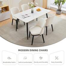 Juego de 2 sillas de comedor modernas de tela con respaldo y patas de madera, color beige. - Beis - Ver 8