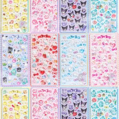8张可爱卡通3D立体浮雕贴纸，萌趣3D DIY手机装饰贴纸，梦幻闪光装饰贴纸，日式透明浮雕创意贴纸，随机颜色和款式，送给女孩的礼物
