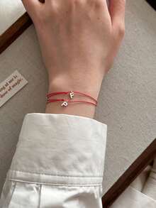 1条S925纯银红色绳编手链，饰有26个A-Z字母，情侣手链，男士礼物 - 銀色 - 查看 4