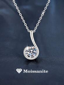 1pc Luxury 925 Sterling Silver 1 Carat 6.5mm Moissanite Note Pendant Necklace, Suitable For Women's Daily Wear, Party, Holiday, Valentine's Day, Mother's Day, Birthday, Wedding Bride Jewelry Gift - XL0003M - View 5
