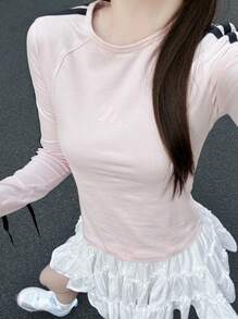 Adidas Dance Women's Slim Fit Crew Neck Long Sleeve Raglan Sleeve T-Shirt With Detachable Bow - Pink - View 1