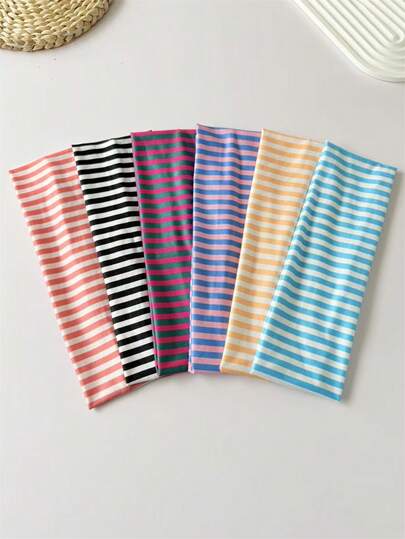 6pcs Women's Fashion Sports Headbands Set, Multicolor Striped Design, Suitable For Fitness, Running, Yoga, Sweat-Absorbent Hair Bands, Casual Hair Accessories, Daily Hairstyle Decoration
