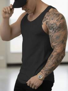 Men's Unisex Loose Fit Plain Tank Top No Print Lightweight Breathable Cool Basic Gym Sports - màu đen - Xem 3