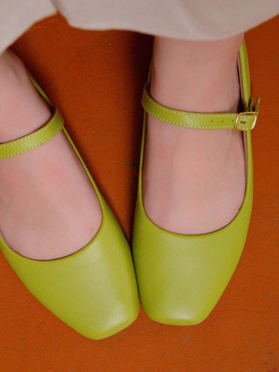 Women's Doll Shoes Square Toe Women's Shoes - Verde Aguacate - Ver 1
