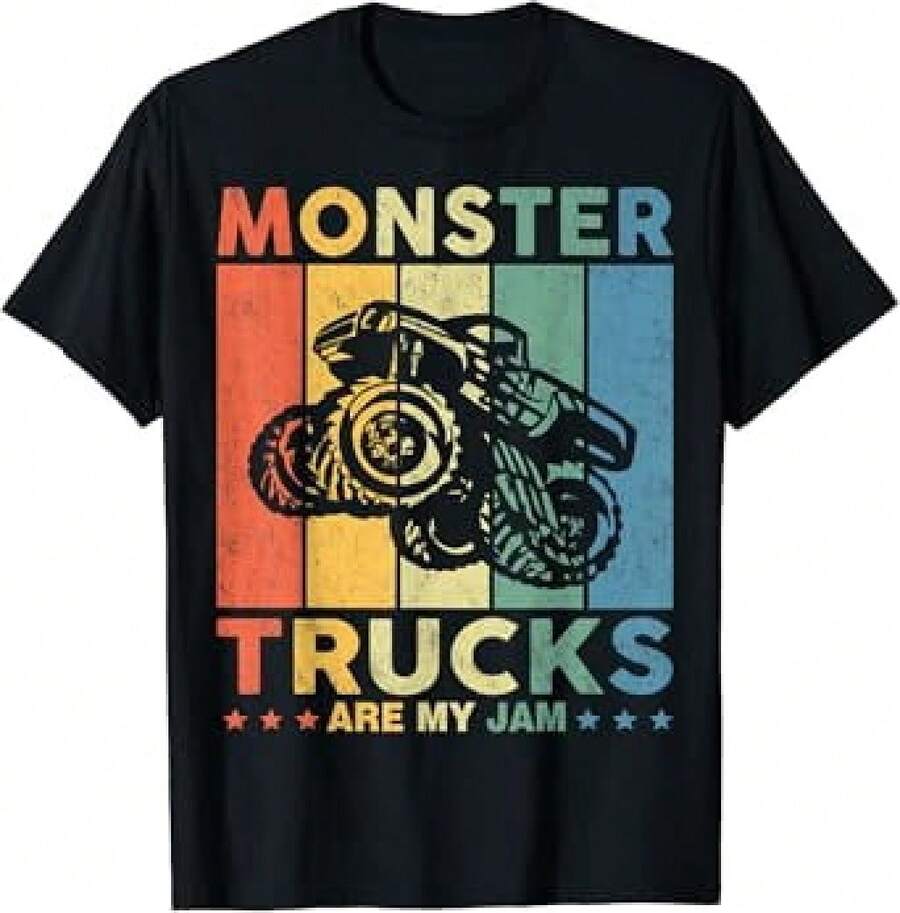 Kiraa Vintage Monster Truck Are My Jam Retro Sunset T-Shirt - 黑色 - 查看 1