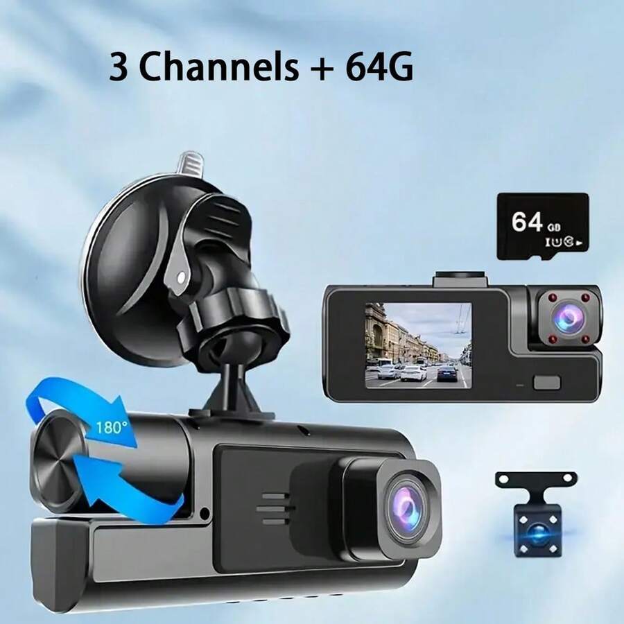 Dash Cam 1080P, Dash Cam Front And Rear, Three Lens Dashcams With Night Vision, WDR, 170° Wide Angle, G-Sensor,  Loop Recording