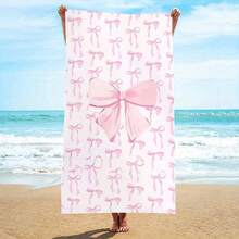 1-Piece Set, Microfiber, Pink Bow Pattern Beach Towel, Quick-Drying Microfiber, Strong Wrap-Around Design, Suitable For Beach And Pool Use. - A - View 21