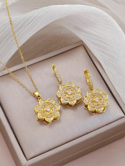 1 Set de joyería con flor de loto hueca de moda, accesorio ideal para eventos con estilo chino