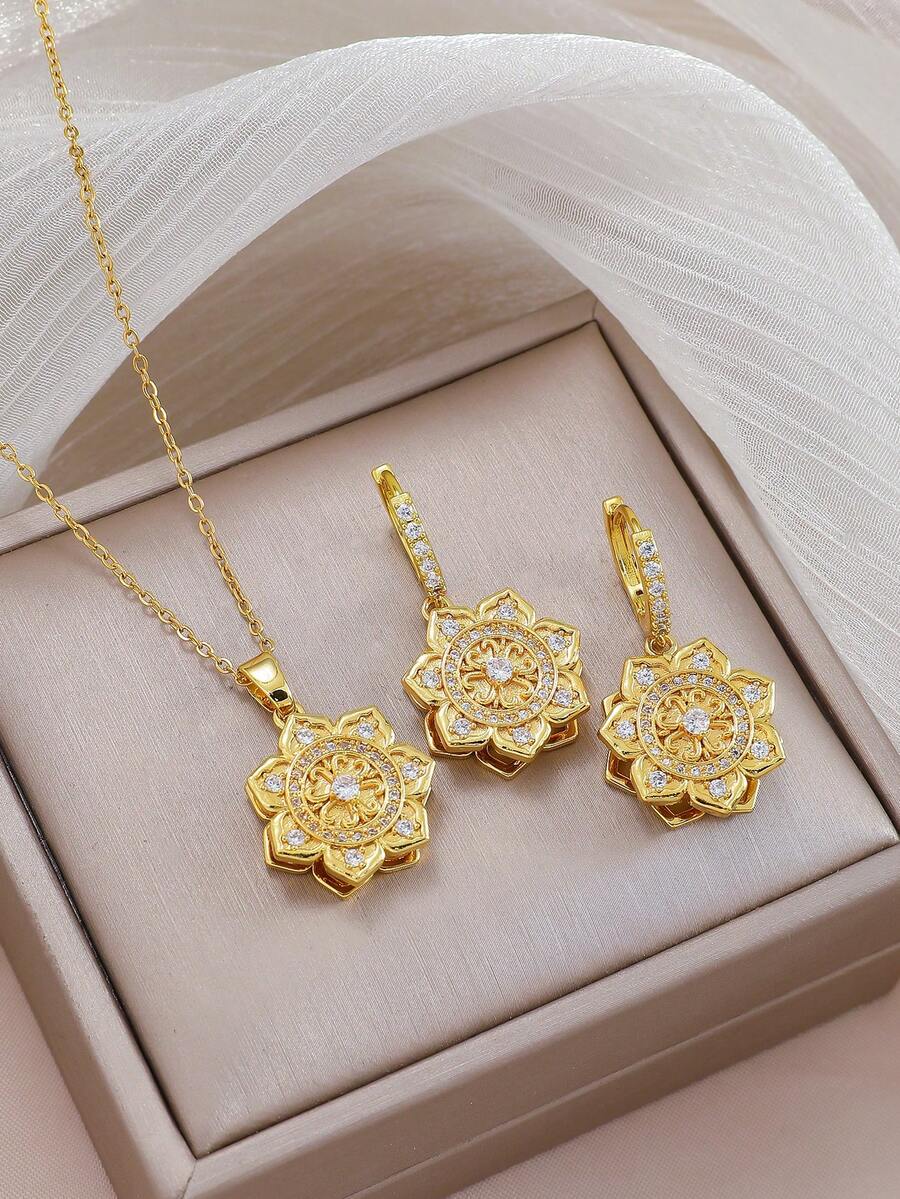 一套时尚镂空莲花首饰套装，是中式活动的理想配饰 - 彩色 - 查看 1