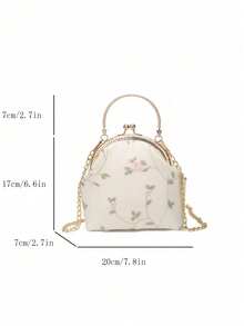 Tas Selempang Wanita dengan Tali Rantai dan Dekorasi Bunga Hijau & Kerang, Tas Selempang - Putih - View 4