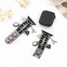 1pc Black Eiffel Tower Pendant Style Band, Compatible With Apple Watch Series 1-9, Fits 38mm-49mm - Black - View 3